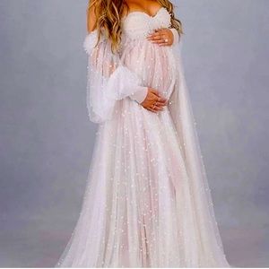 Tulle pearl accent maternity dress.